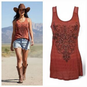 Y2K Miss Me Mulberry Silk Rhinestone Metal Studded Sleeveless Tank Top Size S